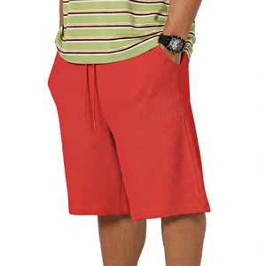 Shorts Bermuda Sportifs en Tricot Beige pour Homme avec Cordon de Serrage à la Taille et Poches, en Polyester Infroissable, Couleur Unie, Design Respirant - Product Image 3