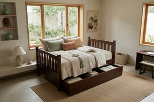 Traditional Solid Wood Full Size Bunk <b>Bed</b> with Storage Drawers and Trundle <b>Bed</b> Design - Product Image 2