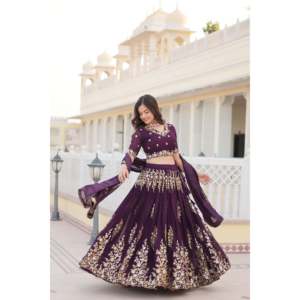 Attractivene Wine Reception Wear Lehenga Choli - Product Image 4