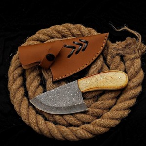 OEM Damascus Steel Fixed Blade Hunting <b>Knife</b> | Handmade Bushcraft Skinning <b>Knife</b> with <b>Bone</b> <b>Handle</b> and Leather Sheath - Product Image 1