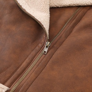 Winter <b>Jacket</b> Wholesale Suede Leather Contrast Beige <b>Shearling</b> Collar Asymmetric Zipper <b>Men</b> Casual Biker Style Warm Coat - Product Image 4