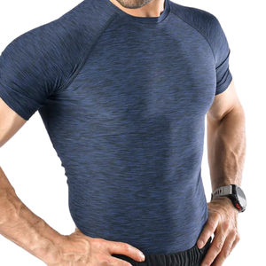 T-shirt de compression pour homme bleu marine personnalisé, séchage rapide, entraînement en salle de sport, course à pied, fitness, athlétique, manches courtes, performance - Product Image 5