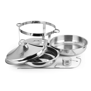 Stainless Steel Chafing Dish Round Food Warmer with lid Chrome Finish Metal <b>Server</b> Stand for <b>Buffet</b> & Catering Equipment - Product Image 2