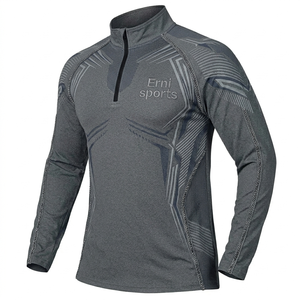Chemise de sport pour homme à motif géométrique, col zippé, manches longues, tricotée en polyester/coton, respirante, pull de course, vêtements de sport actifs - Product Image 2