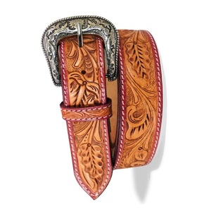 Top Quality Wholesale Supply Tan Premium Western Leather <b>Tooling</b> Belt for Men and Women Floral <b>Engraved</b> antique Brass Buckle Set - Product Image 2