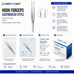 คีมจับตะขอแบบ CASTROVIEJO ขนาดพิเศษ ความยาวรวม 4-3/4 นิ้ว 12 ซม. ZETOMEDPRO - Product Image 5