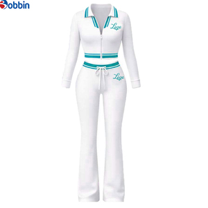 Conjuntos de Otoño para Mujer con Logotipo Personalizado, a la Moda, con Top Corto de Media Cremallera, Cuello Polo, Chándal, Top de Manga Larga con Cremallera, Conjunto de 2 Piezas para Mujer - Product Image 2