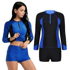 Ensemble de protection solaire 2 pièces pour femmes, manches longues, protection UV, tissu métallisé, design personnalisé, pour entraînements de natation - Product Image 5