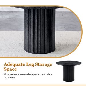 Tavolo da Pranzo Circolare Moderno con Giunzioni, Diametro 42 Pollici, Legno Nero con Diagonale a Forma di Ventaglio - Product Image 6