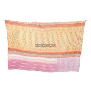 Tribal Handmade Kantha Quilt Blanket-Handmade Vintage Kantha <b>Throw</b> Quilt <b>Indian</b> Reversible Hand Stitched Heavy <b>Throw</b> Old Sari - Product Image 4