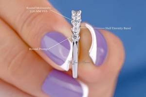 Vintage Diamond Wedding Band White Gold Round Cut Moissanite Matching Band <b>Stacking</b> Delicate Half Eternity Wedding Band Wedding - Product Image 2