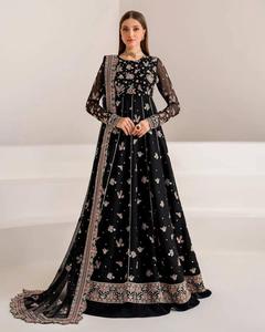 ชุดเดรส Anarkali ผ้าจอร์เจตต์ พร้อมชุด Sharara ขายส่ง ความยาว 51 นิ้ว ปักดิ้นลายฉลุ ประดับด้วยผ้าคลุมไหล่ ขนาด M L XL XXL - Product Image 1