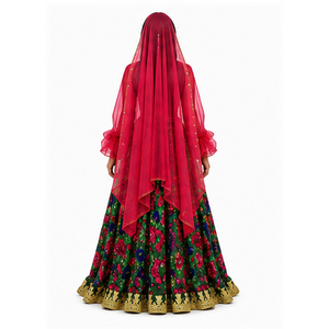 Vestido Afgano Kuchi Bordado en Negro y Dorado, Vestido Tradicional Indio para Boda, Largo hasta el Suelo, de Seda, Ropa Étnica, Vestido Afgano Kuchi - Product Image 6