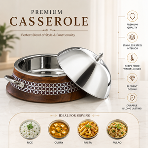 Casserole isotherme à double paroi en acier inoxydable de qualité supérieure avec finition bois, bol de service alimentaire pour cuisine domestique - Product Image 5