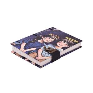 <b>A5</b> Cute Couple Cartoon Design Handmade Paper <b>Notebook</b> Lock Diary 200 Pages Double Side Writing Eco Friendly Premium Gift Journal - Product Image 1