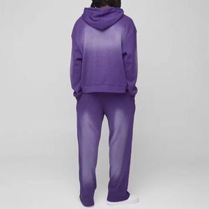 Survêtement vintage délavé à l'acide avec fermeture éclair intégrale, coupe ample, 100 % coton, pantalon de survêtement imprimé en relief, ensemble de survêtement épais - Product Image 5