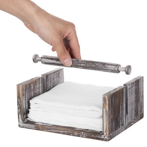 Farmhouse Torched Wood Flat Napkin <b>Caddy</b> – Weighted Bar Tabletop Tissue Organizer Outdoor Windproof Tissue Holder Box - Product Image 2