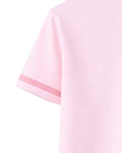 Camiseta de mujer personalizada en rosa claro con cuello y ribete de manga en rosa oscuro, informal, de manga corta, de algodón, para verano. - Product Image 6
