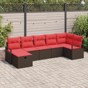 ชุดสวนหวายโพลีสีน้ำตาลและสีแดง 7 ชิ้น พร้อมเบาะรองนั่งแบบแมนนวล ชุดโซฟาสีน้ำตาลและสีแดง - Product Image 1