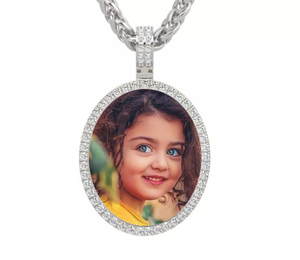 Luxury 925 Sterling Silver Oval Photo Pendant Sparkling CZ Border Custom Picture Necklace Jewelry <b>Gift</b> - Product Image 4