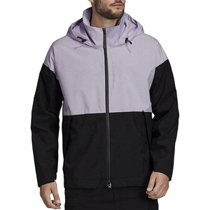 Wholesale <b>Men's</b> Hooded Windproof Rain <b>Jacket</b> Color Blocking Purple Black Polyester Casual Autumn Coat with Zipper Closure - Product Image 1
