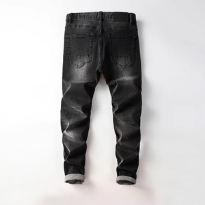 Jean slim gris pour homme, style rétro streetwear, avec poches latérales, délavé, prix bas, vente en gros, modèle polyvalent, équipe bleue - Product Image 1