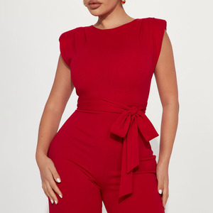 Mono de Mujer Rojo sin Mangas con Cinturón, Diseño Nuevo, Elegante, Largo, para Fiestas de Primavera/Verano, Venta al Por Mayor - Product Image 3
