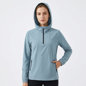Men's Light Blue Hooded Quarter-Zip Windbreaker Jacket Quick Dry Eco-Friendly Sporty Fit Front <b>Nylon</b>/Cotton Material Autumn - Product Image 5
