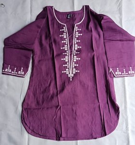 Purple Embroidered VATICAN <b>Kurta</b> 3/4 Sleeves <b>for</b> <b>Women</b> Casual Regular Fit Indian Pakistani Style Stretchable Quick Dry - Product Image 3
