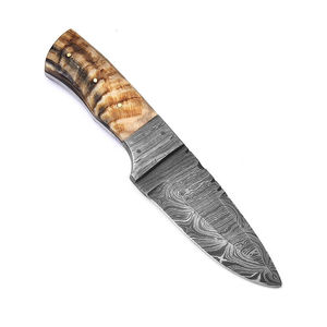 Cuchillo de caza de acero de Damasco con punta de gota y mango de madera, espesor de hoja de 0.6mm, calidad DIY, precio asequible. - Product Image 5