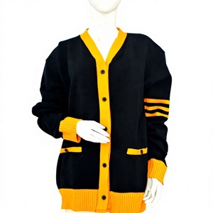 Black Yellow Gold Solid Autumn School Cardigan <b>Sweater</b> Unisex V Neck Button Front Computer Knitted Acrylic Wool Uniform Knitwear - Product Image 1