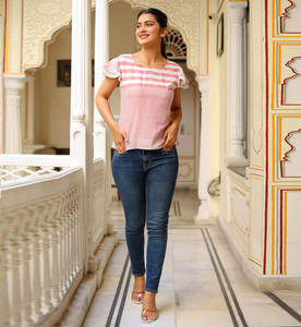 Womens <b>White</b> Viscose Stripe Printed Regular Fit Top With Layered Sleeves And Square Neck Designed <b>For</b> Global Casual Wear - Product Image 4