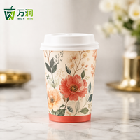 Gobelets en papier jetables écologiques personnalisés à imprimé floral de 8 oz, 12 oz et 16 oz pour café et gobelets à café, vente directe d'usine