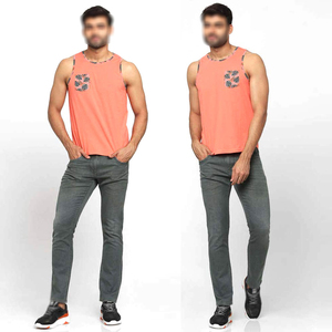 Camiseta sin Mangas Azul para Hombre de Alta Calidad, Diseño Transpirable con Cuello Alto, Logotipo Bordado e Impreso, Cuello Redondo de Algodón, Patrón Sólido - Product Image 5