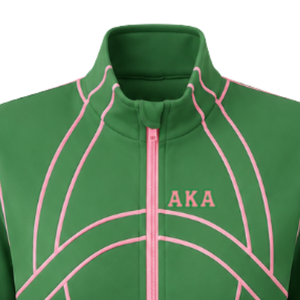 เสื้อแจ็คเก็ตแทร็คซิปยาวสีเขียวชมพูสำหรับผู้หญิง แบรนด์ AKA แขนยาว คอตั้ง ลายตัวอักษรกรีก เสื้อผ้าสำหรับชมรมนักเรียน ชุดกีฬาลำลอง เสื้อคลุมทีมกีฬา - Product Image 4