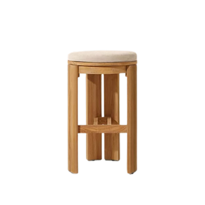 Scandinavian Solid Teak Bar <b>Stool</b> Padded Round with Soft Cushioned <b>Seat</b> Durable Frame and Backless Design Home Bar Use - Product Image 1