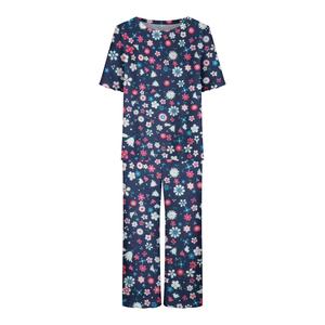 Conjunto de Pijamas Románticos de Verano para Mujer, Estampados, de Tres Cuartos de Largo, Casuales, de 2 Piezas, Cuello Redondo, Manga Corta, Ecológicos - Product Image 5