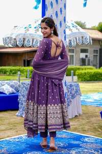 Conjunto de Vestido y Dupatta TENNECY Morado, Reversible, de Georgette Sintética, Sin Arrugas, para Trabajo, Diseño de Fiesta, para Mujer - Product Image 5