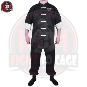 ด้านหน้าศิลปะการต่อสู้กังฟูทำจากโพลีเอสเตอร์ระบายอากาศได้ดีสีขาวดำ - Product Image 2