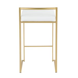 Ensemble de 3 tabourets de bar contemporains Fuji de 26 pouces en métal doré avec assise en similicuir blanc - Product Image 5