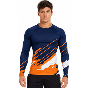 Rashguard unisexe à manches longues, imprimé abstrait bleu marine, orange et blanc, séchage rapide, anti-UV UPF50+, écologique, respirant, polyester 180g - Product Image 4