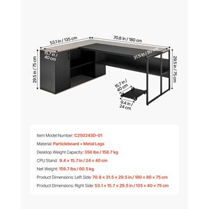 Scrivania Direzionale a L in Legno Resistente con Cassetti e Armadietto, Grande Scrivania Moderna per Computer con Spazio per CPU - Product Image 3