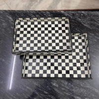 Plateau de service décoratif rectangulaire en MDF émaillé noir et blanc à carreaux, imprimé multicolore, écologique, pour petit-déjeuner à la maison, à motifs