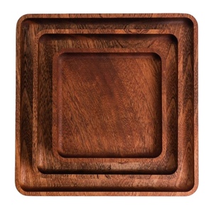 Juego de 3 bandejas cuadradas de madera de mango para servir, almacenamiento, decoración del hogar, precio al por mayor para bodas, juego de bandejas de madera Diwali - Product Image 1