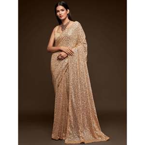 ชุดส่าหรีงานปาร์ตี้ผ้าจอร์เจียต์ปักเลื่อมสีงาช้างสุดอลังการ ยี่ห้อซีล คลอธิ้ง แบบยังไม่ได้เย็บติด - Product Image 4