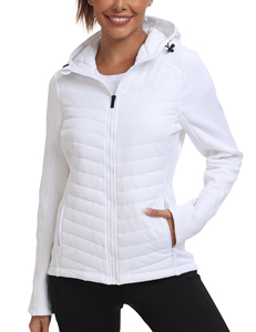<b>White</b> Hooded <b>Puffer</b> <b>Jacket</b> Women's Lightweight Windproof Zipper Front Casual Winter Coat Solid Color Slim Fit Polyester Fleece - Product Image 3
