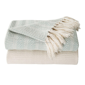 ผ้าปูเตียงรีไซเคิลผ้าฝ้ายทอมือเนื้อนุ่มลายก้างปลาพับได้มีขอบสำหรับโซฟาเตียงนอนตกแต่งในร่ม - Product Image 1