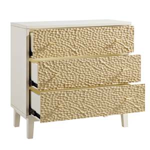 Meuble de salon moderne en bois massif style farmhouse, console de rangement latérale avec tiroirs, cadre blanc, portes texturées en faux corde - Product Image 4