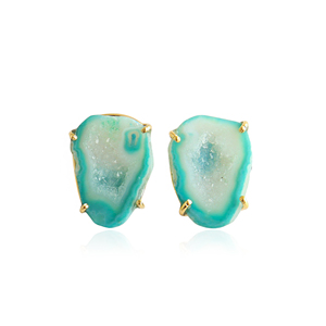Authentic green geode druzy stud <b>earring</b> prong setting <b>post</b> back <b>earring</b> crystallize raw geode druzy agate <b>earring</b> for women - Product Image 1