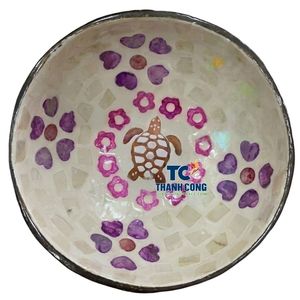 Tazón de Coco Personalizado al por Mayor, Recuerdo, Regalo, con Incrustaciones de Madreperla, Mosaico Floral y Tortuga - Product Image 1